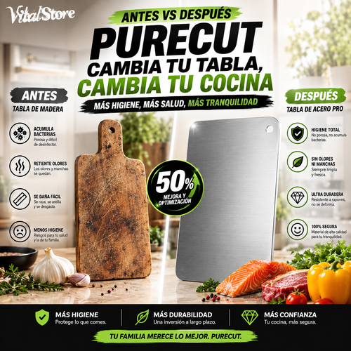 Tabla de Cortar PureCut® — Acero Inoxidable Antibacterial